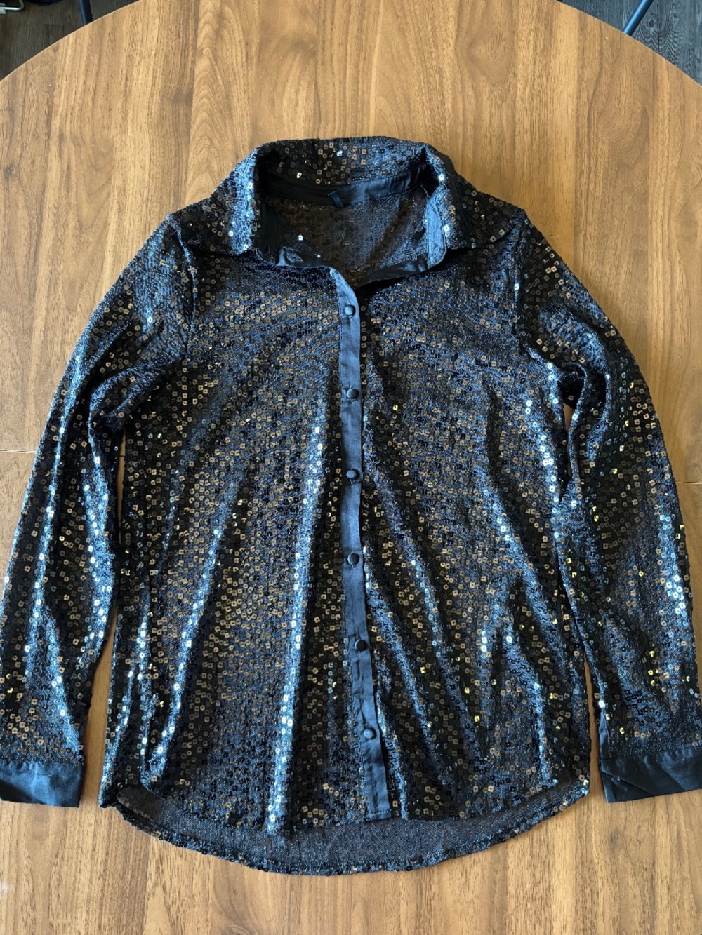 Intimissimi Black Sheer Sequin Button Down Shirt Small
